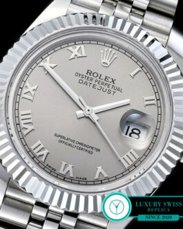 ROLEX DATEJUST GENTS SIZE SWISS AUTOMATIC FLUTED BEZEL – JUBILEE BRACELET – GREY DIAL – ROMAN MARKERS