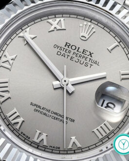 ROLEX DATEJUST GENTS SIZE SWISS AUTOMATIC FLUTED BEZEL – JUBILEE BRACELET – GREY DIAL – ROMAN MARKERS