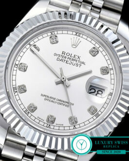 ROLEX DATEJUST GENTS SIZE SWISS AUTOMATIC FLUTED BEZEL – JUBILEE BRACELET – SILVER DIAL – DIAMOND MARKERS