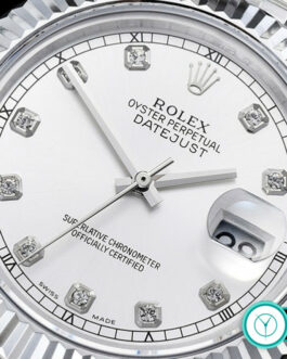 ROLEX DATEJUST GENTS SIZE SWISS AUTOMATIC FLUTED BEZEL – JUBILEE BRACELET – SILVER DIAL – DIAMOND MARKERS