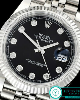 ROLEX DATEJUST GENTS SIZE SWISS AUTOMATIC FLUTED BEZEL – JUBILEE BRACELET – DIAMOND MARKERS – BLACK DIAL