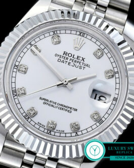 ROLEX DATEJUST GENTS SIZE SWISS AUTOMATIC FLUTED BEZEL – JUBILEE BRACELET – WHITE DIAL – DIAMOND MARKERS