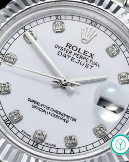 ROLEX DATEJUST GENTS SIZE SWISS AUTOMATIC FLUTED BEZEL – JUBILEE BRACELET – WHITE DIAL – DIAMOND MARKERS