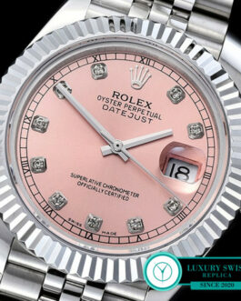 ROLEX DATEJUST GENTS SIZE SWISS AUTOMATIC FLUTED BEZEL – JUBILEE BRACELET – SALMON DIAL – DIAMOND MARKERS