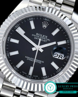 ROLEX DATEJUST GENTS SIZE SWISS AUTOMATIC FLUTED BEZEL – JUBILEE BRACELET – BLACK DIAL – STICK MARKERS