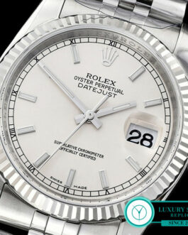 ROLEX DATEJUST GENTS SWISS AUTO FLUTED BEZEL SILVER DIAL