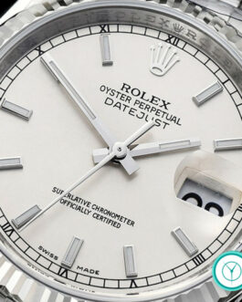 ROLEX DATEJUST GENTS SWISS AUTO FLUTED BEZEL SILVER DIAL