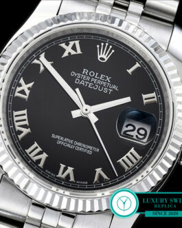 ROLEX DATEJUST GENTS SIZE SWISS AUTOMATIC FLUTED BEZEL BLACK DIAL