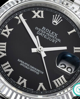 ROLEX DATEJUST GENTS SIZE SWISS AUTOMATIC FLUTED BEZEL BLACK DIAL