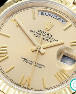 ROLEX DAY-DATE II YELLOW GOLD 3156 MOVEMENT FLUTED BEZEL – PRESIDENTIAL BRACELET – GOLD DIAL – ROMAN MARKERS