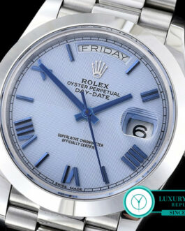 ROLEX DAY-DATE II 3156 MOVEMENT SMOOTH CHAMFERED BEZEL – PRESIDENTIAL BRACELET – ICE BLUE DIAL