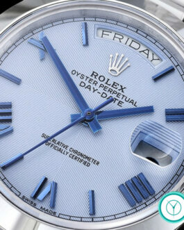 ROLEX DAY-DATE II 3156 MOVEMENT SMOOTH CHAMFERED BEZEL – PRESIDENTIAL BRACELET – ICE BLUE DIAL