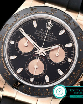 ROLEX DAYTONA 116515LN ROSE GOLD CERAMIC BEZEL BLACK DIAL RUBBER STRAP