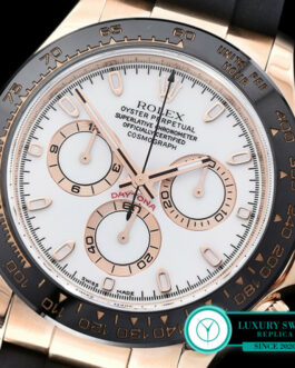 ROLEX DAYTONA 116515LN ROSE GOLD CERAMIC BEZEL WHITE DIAL RUBBER STRAP