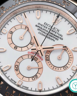 ROLEX DAYTONA 116515LN ROSE GOLD CERAMIC BEZEL WHITE DIAL RUBBER STRAP