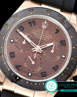 ROLEX DAYTONA 116515LN ROSE GOLD CERAMIC BEZEL CHOCOLATE DIAL RUBBER STRAP