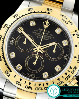 ROLEX DAYTONA SWISS AUTOMATIC MOVEMENT 2 TONE – BLACK DIAL – DIAMOND MARKERS