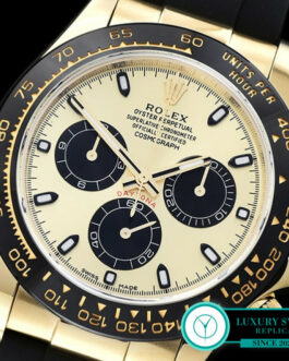 ROLEX DAYTONA 116518LN YELLOW GOLD CERAMIC BEZEL CHAMPAGNE DIAL RUBBER STRAP