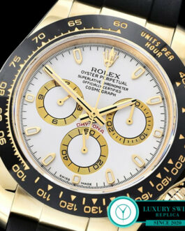 ROLEX DAYTONA 116518LN YELLOW GOLD CERAMIC BEZEL WHITE DIAL RUBBER STRAP