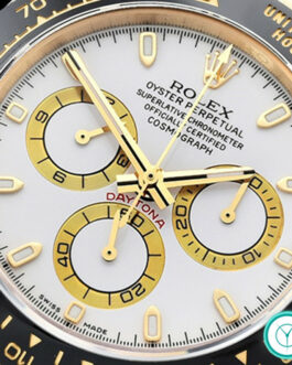 ROLEX DAYTONA 116518LN YELLOW GOLD CERAMIC BEZEL WHITE DIAL RUBBER STRAP