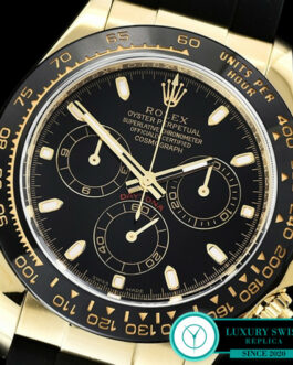 ROLEX DAYTONA 116518LN YELLOW GOLD CERAMIC BEZEL BLACK DIAL RUBBER STRAP