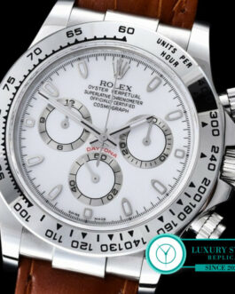 ROLEX DAYTONA SWISS AUTOMATIC MOVEMENT – WHITE DIAL – BROWN LEATHER STRAP