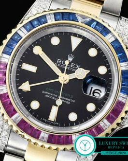 ROLEX GMT MASTER II 116710LN 2 TONE DIAMOND CASE RED & BLUE BEZEL