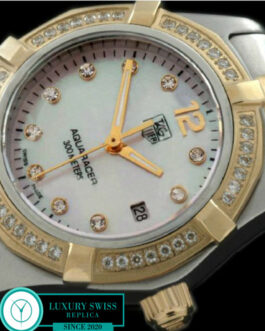 TAG HEUER AQUARACER LADIES 27MM 2 TONE DIAMOND BEZEL SWISS QUARTZ MOP PINK