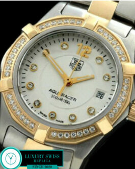 TAG HEUER AQUARACER LADIES 27MM 2 TONE DIAMOND BEZEL SWISS QUARTZ WHITE