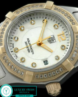 TAG HEUER AQUARACER LADIES 27MM 2 TONE DIAMOND BEZEL SWISS QUARTZ WHITE
