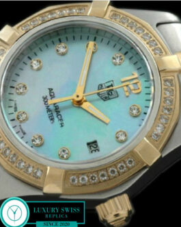 TAG HEUER AQUARACER LADIES 27MM 2 TONE DIAMOND BEZEL SWISS QUARTZ MOP LIGHT BLUE