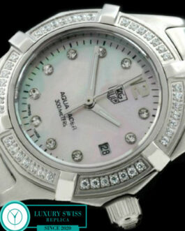 TAG HEUER AQUARACER LADIES 27MM DIAMOND BEZEL SWISS QUARTZ MOP PINK