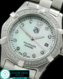TAG HEUER AQUARACER LADIES 27MM DIAMOND BEZEL SWISS QUARTZ MOP WHITE