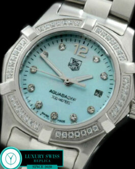 TAG HEUER AQUARACER LADIES 27MM DIAMOND BEZEL SWISS QUARTZ MOP LIGHT BLUE