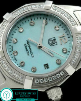 TAG HEUER AQUARACER LADIES 27MM DIAMOND BEZEL SWISS QUARTZ MOP LIGHT BLUE