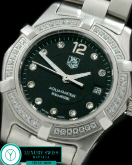 TAG HEUER AQUARACER LADIES 27MM DIAMOND BEZEL SWISS QUARTZ BLACK