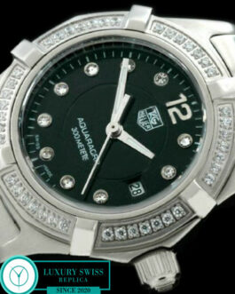 TAG HEUER AQUARACER LADIES 27MM DIAMOND BEZEL SWISS QUARTZ BLACK