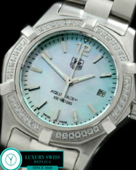 TAG HEUER AQUARACER LADIES 27MM DIAMOND BEZEL SWISS QUARTZ MOP LIGHT BLUE