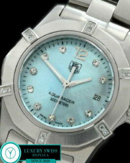 TAG HEUER AQUARACER LADIES 27MM 6 DIAMOND BEZEL SWISS QUARTZ MOP LIGHT BLUE DIAL – DIAMOND MARKERS