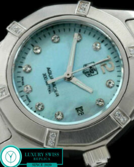 TAG HEUER AQUARACER LADIES 27MM 6 DIAMOND BEZEL SWISS QUARTZ MOP LIGHT BLUE DIAL – DIAMOND MARKERS