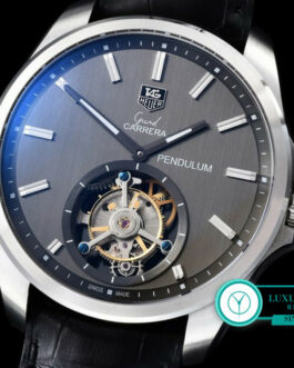 TAG HEUER CARRERA TOURBILLON SILVER DIAL BROWN LEATHER STRAP