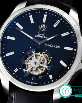 TAG HEUER CARRERA TOURBILLON BLACK DIAL BLACK LEATHER STRAP