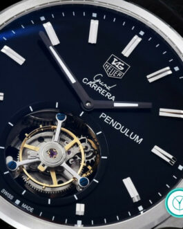 TAG HEUER CARRERA TOURBILLON BLACK DIAL BLACK LEATHER STRAP